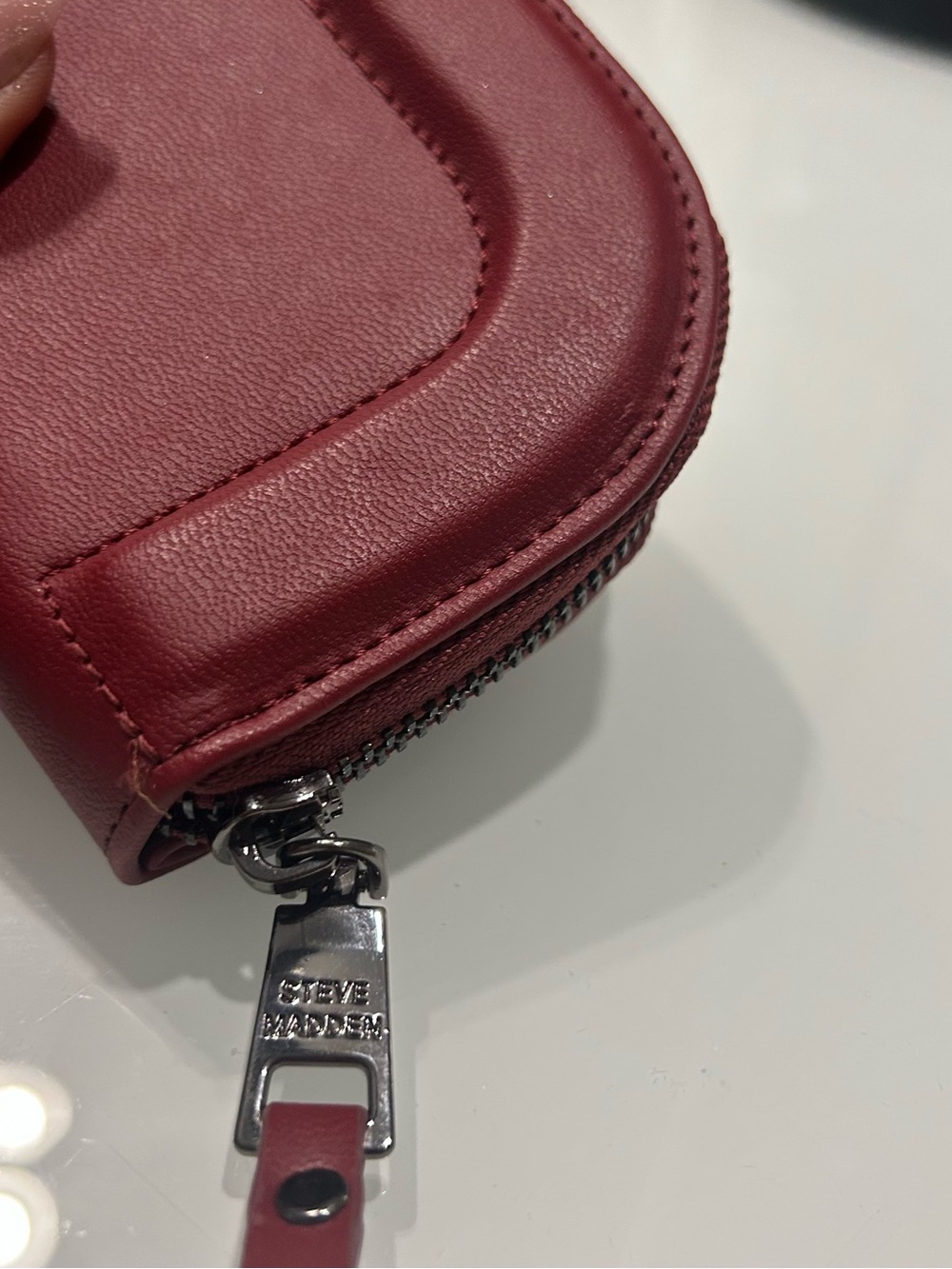 Steve Madden SM Embossed Half-Moon Crossbody Bag in Burgundy - Picture 7 of 9